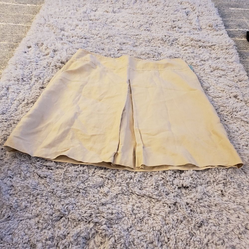 SUSINA Tan Nantucket Linen Khaki Pleated Skirt